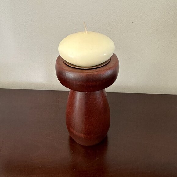 1970s Mid Century Modern Wood Mushroom Shaped Candle Holder 6.5" - Picture 3 of 9
